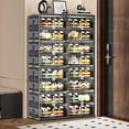 thumbnail image 3 of Jwesimple 8-Tier Double Column Shoe Rack with Magnetic Clear Doors, Space-Saving Entryway Organizer, Holds 32 Pairs, 3 of 8