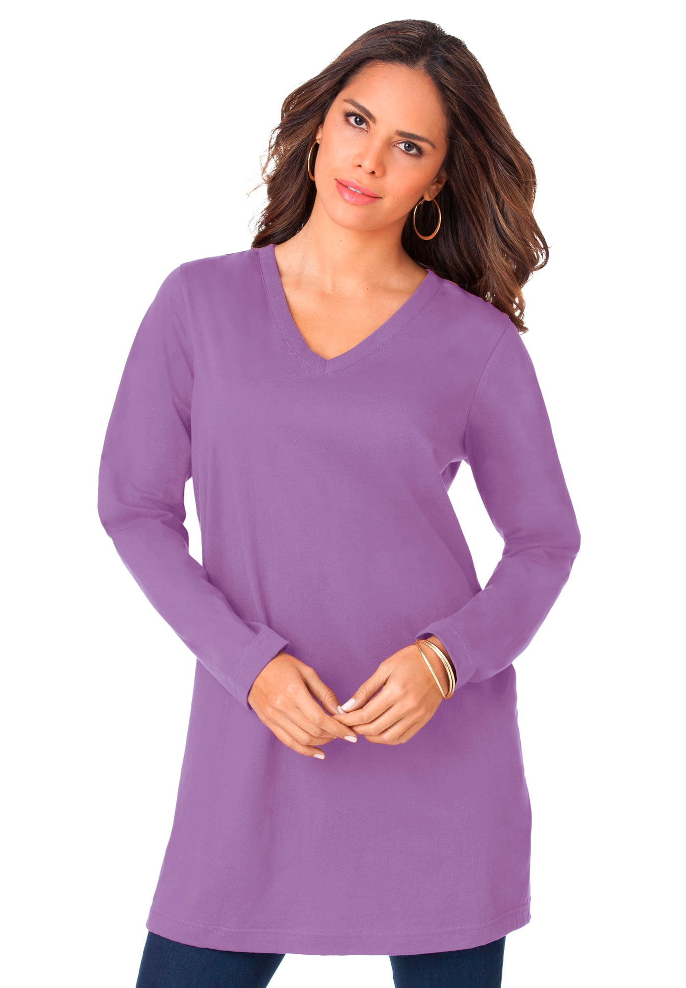 Roaman's Women's Plus Size Long-Sleeve V-Neck Ultimate Tunic - Walmart.com