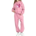 thumbnail image 4 of Auroural Matching Kids Outfits Long Sleeve 2T Girl Clothes Sets Winter Children Heart-shaped Print Long Hooded Sweatshirt And Leg Tied Sweatpants Casual Sports Two-piece Set For Kids, 4 of 5