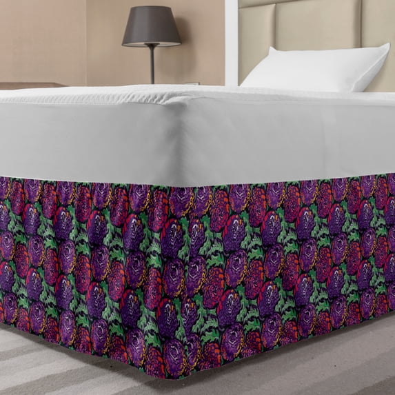 Flower Bed Skirt, Vibrant Colored Peony Blossoms with Green Leaves Modern Growth Botanical, Elastic Bedskirt Dust Ruffle Wrap Around for Bedding Decor, 4 Sizes, Multicolor, by Ambesonne
