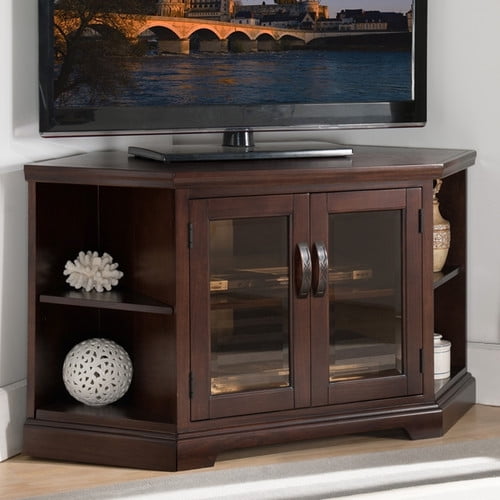 Leick Home Chocolate Cherry and Bronze Glass 46" Corner TV Stand with