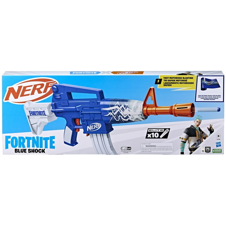 Nerf Fortnite Blue Shock Dart Blaster, 10 Elite Darts, Unlock Code