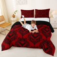 thumbnail image 3 of Homewish Spooky Halloween Bat Damask Queen Comforter Set,Antique Floral Print Comforter Sets Queen,Red Black,Black Reversible,3 Pieces,1 Comforter and 2 Pillowcases, 3 of 7