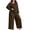 Brown#2, variant on Hzzrkos Women Casual Plus Size Loose Solid Color Round Neck Long Sleeve Two Piece Wide Leg Loungewear Pajama Set, Soft Relaxed Sleepwear Outfit For Indoor Daily Rest Black XXXL