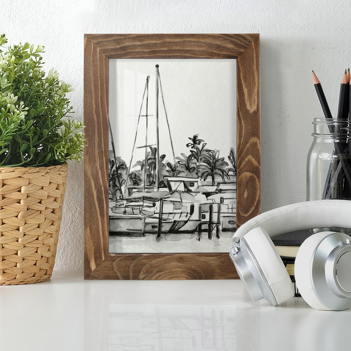 Neutral Tropics IV - Framed Print w/glass - Walnut