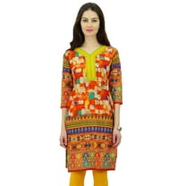 Phagun Indian Women's Cotton Printed Straight Knee Length Casual Kurta Kurti - 4