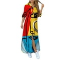 thumbnail image 1 of Vestido Largo de Manga Larga Con Cuello en V Y Estampado Informal Con Botones de Verano Para Mujer Odeerbi ODB115099, 1 of 8
