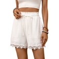 thumbnail image 2 of Womens Shorts Summer Casual Loose Elastic Waist Drawstring Lace Boho Beach Cover Up Shorts Cream White L, 2 of 9