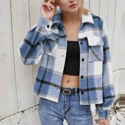 Lmueinov Womens Shacket Jacket Cropped Flannel Shirts for Women Plaid Button Down Shirt Fashion Fall Outfits for Women Coat Tops, S-4XL