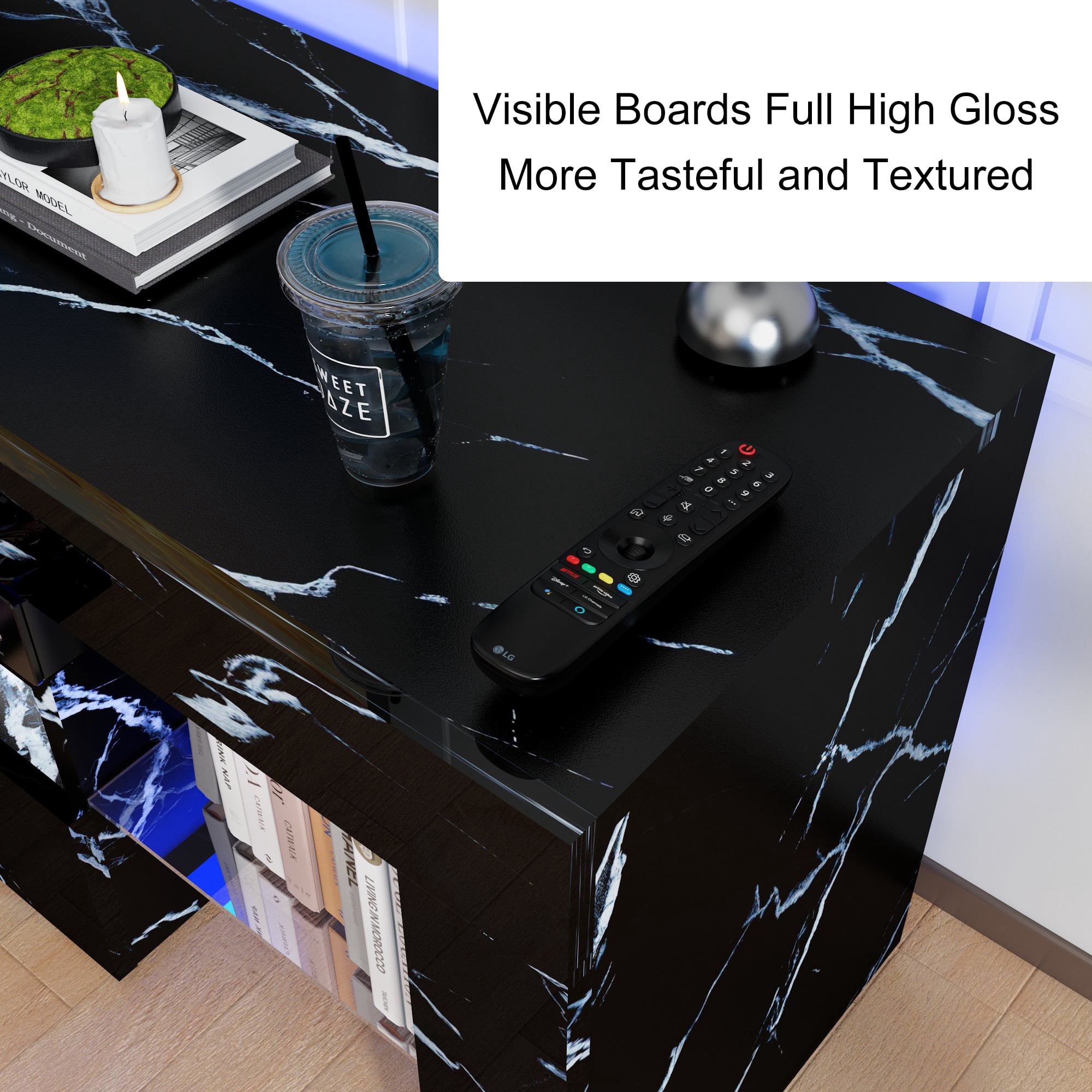 ChVans LED TV Stand for 65/75/85 inch TV, High Glossy Modern Entertainment Center with Drawer and LED Lights
