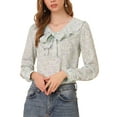 thumbnail image 5 of MODA NOVA Junior's Ruffle Tie Neck Top Chiffon Shirt Elegant Floral Blouse White 2XL, 5 of 5