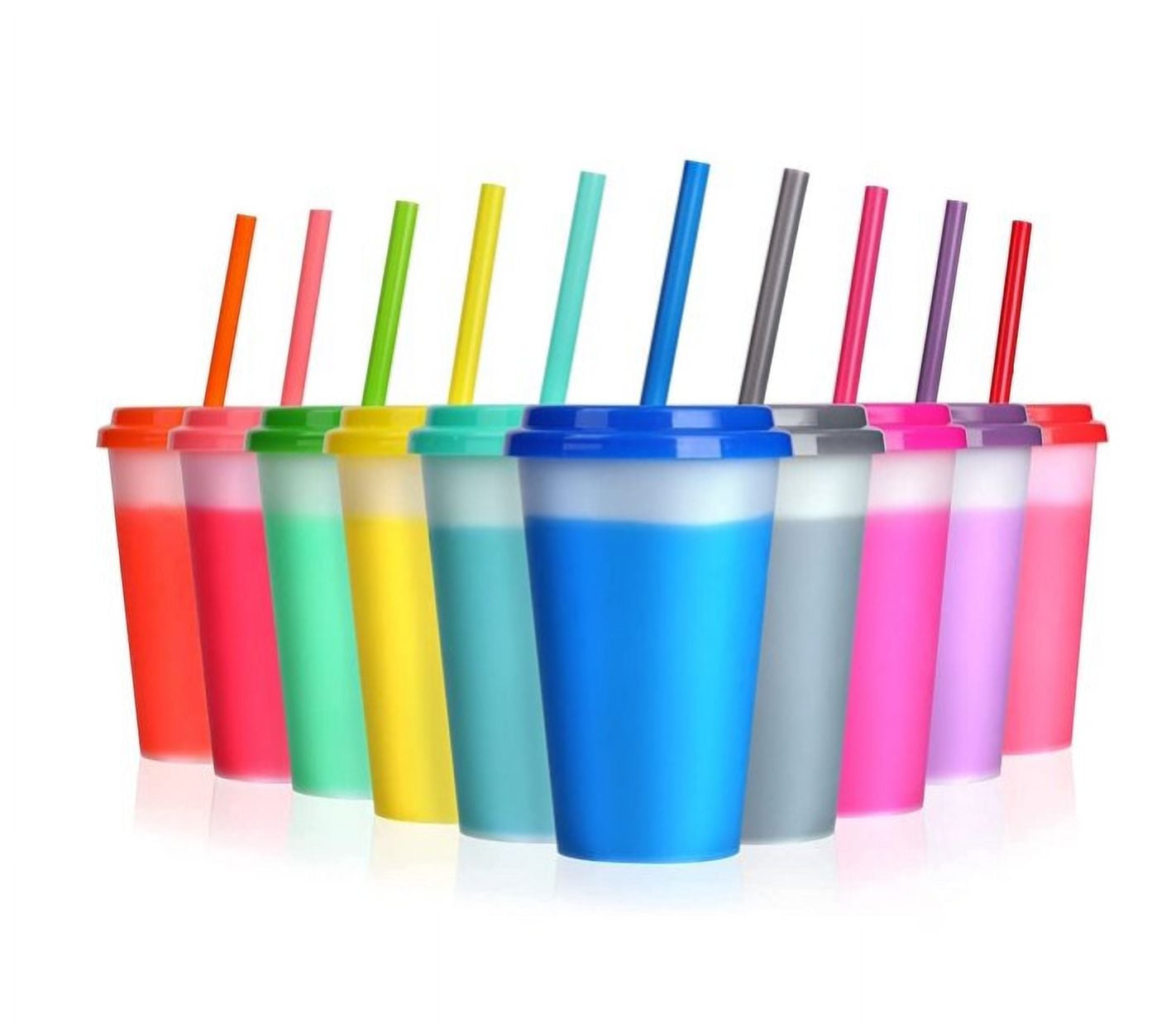 Youngever 7 Sets Plastic Kids Cups with Lids and Straws, 7 Reusable Toddler  Cups with Straws in 7 Assorted Colors