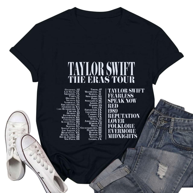 TayIor Sw1ft Chemises, Tyler Sw1ft Merch, Tyler Sw1ft, Mode Décontractée Imprimée Col Rond Manches Courtes Blouse Femmes Graphique Amateur de Musique Chemises TKFASHION Blanc P
