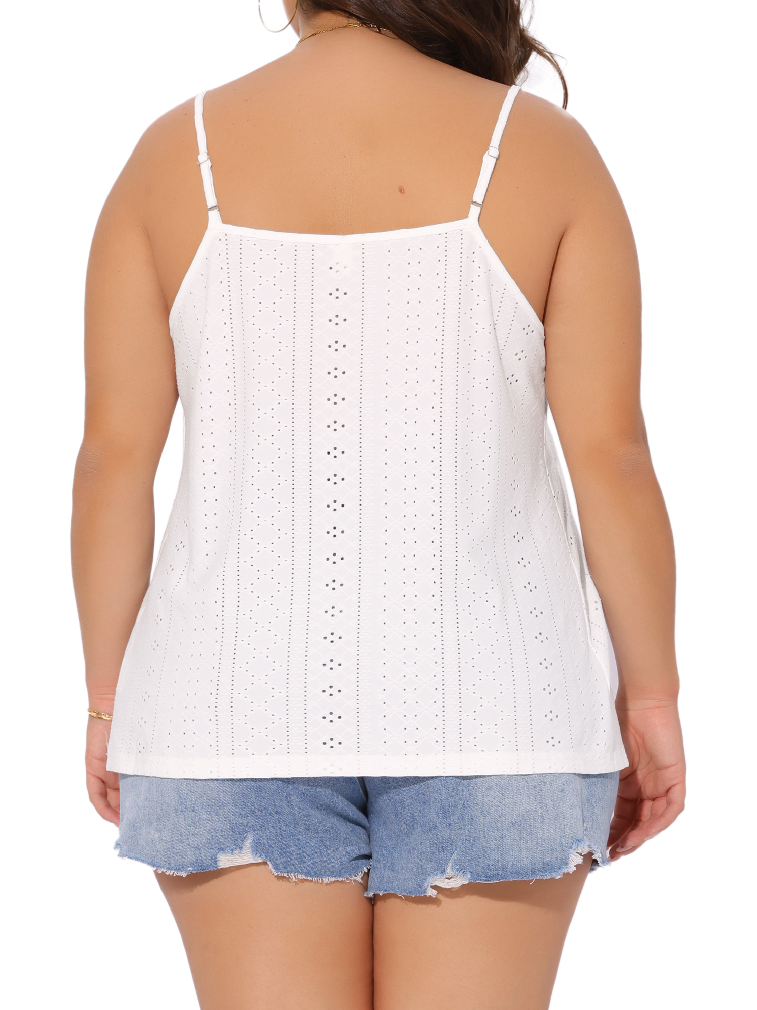 DARING DIVA Women's Plus Summer Eyelet Cami V Neck Casual Sleeveless Top 4X White