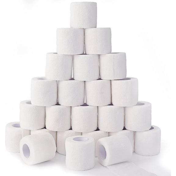 24 Pack White Self Adhesive Bandage Wrap, 2 Inch Medical Wrap Self Adherent Wrap Cohesive Bandage Rolls Self Stick Bandage Tape First Aid Gauze for Sports, Leg, Knee, Ankle, Swelling, Wrist Sprains
