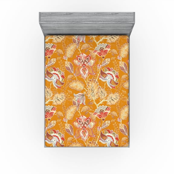 Ambesonne Oriental Floral Fitted Sheet, Contemporary Flower, California King, Marigold Dark Pink