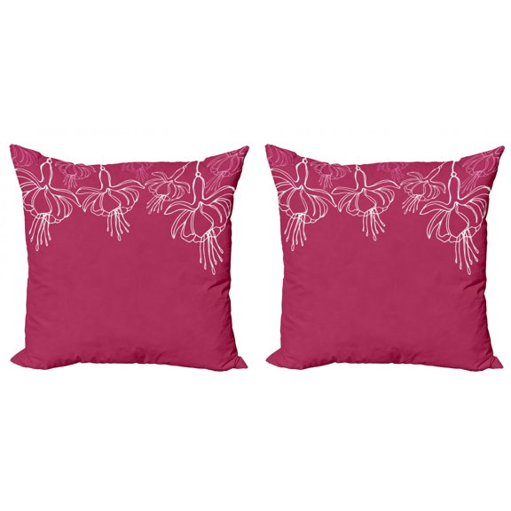 Floral Throw Pillow Cushion Cover Pack of 2, Flower Drawings Summer Blossom Flourishing Petals and Buds Mother Nature, Zippered Double-Side Digital Print, 4 Sizes, Dark Magenta and White, by Ambesonne