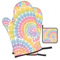 thumbnail image 2 of Kitchen Gloves Heat Insulation Pad Three Sets Of Heat Proof Waterproof Fabric Easy To Clean For Pot Cover Microwave Oven End Bowl Plate Gray Tie-Dye Background Rainbow Colors_2, 2 of 8
