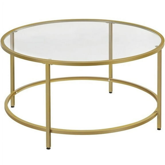 LLToo Modern Coffee Table Round End Table w/ Glass Top for Living Room,Apartment,Gold