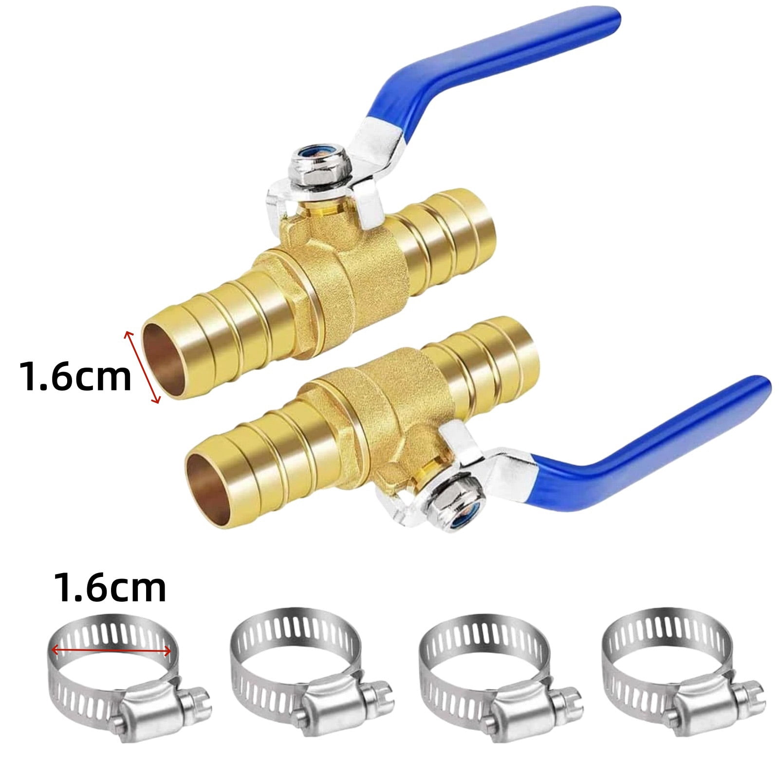ARCADORA 16mm Brass Hose Barb Ball Valve 2 Pack With Stainless Steel Clamps For Coolant Fuel Water Oil Gas Flow Control