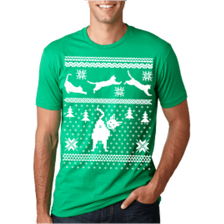Crazy Dog Funny T-Shirts - Mens Festive Feline Cat Butt Ugly Christmas Sweater Tshirt Funny Holiday Party Tee For Guys - Walmart.com