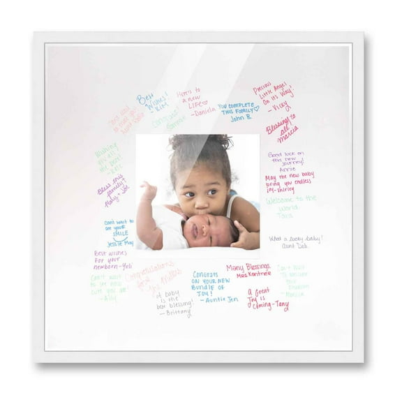 20x20 White Autograph & Signature Frame With White Square Photo Mat for 6x6 Picture - With Pens, Acrylic & Backing