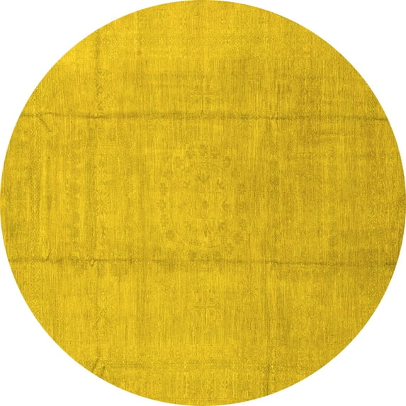 Ahgly Company Indoor Round Abstract Yellow Modern Area Rugs, 3' Round