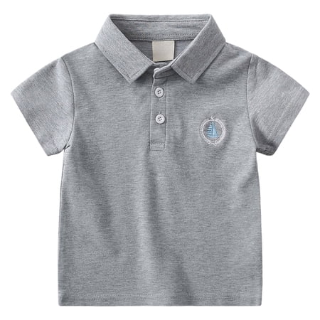 Zanarzt Cute Tops Summer Shirts for Toddler Boys Collared Golf Shirt Solid Color Short Sleeve Cotton Dress Tops Grey 2-3 Years