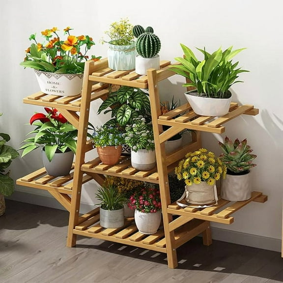 ShadeMart Bamboo A-Frame Plant Shelf Stand 7 Tier for Indoor and Outdoor Use,Yellow