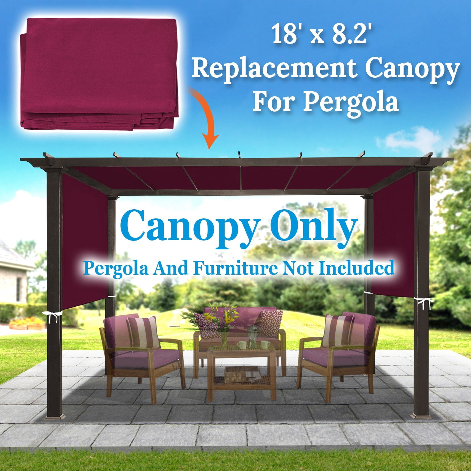 SOLAXO 18'L x 8.2' W Pergola Replacement Canopy Universal Pergola Canopy Replacement Top Cover for Pergola Structure, Frame NOT included (Purple)