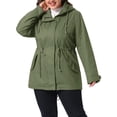 thumbnail image 4 of Agnes Orinda Women's Plus Size Hooded Anorak Jacket Utility Parka Zip Snap Drawstring Waist Windbreaker Coat with Pockets L Army Green, 4 of 6