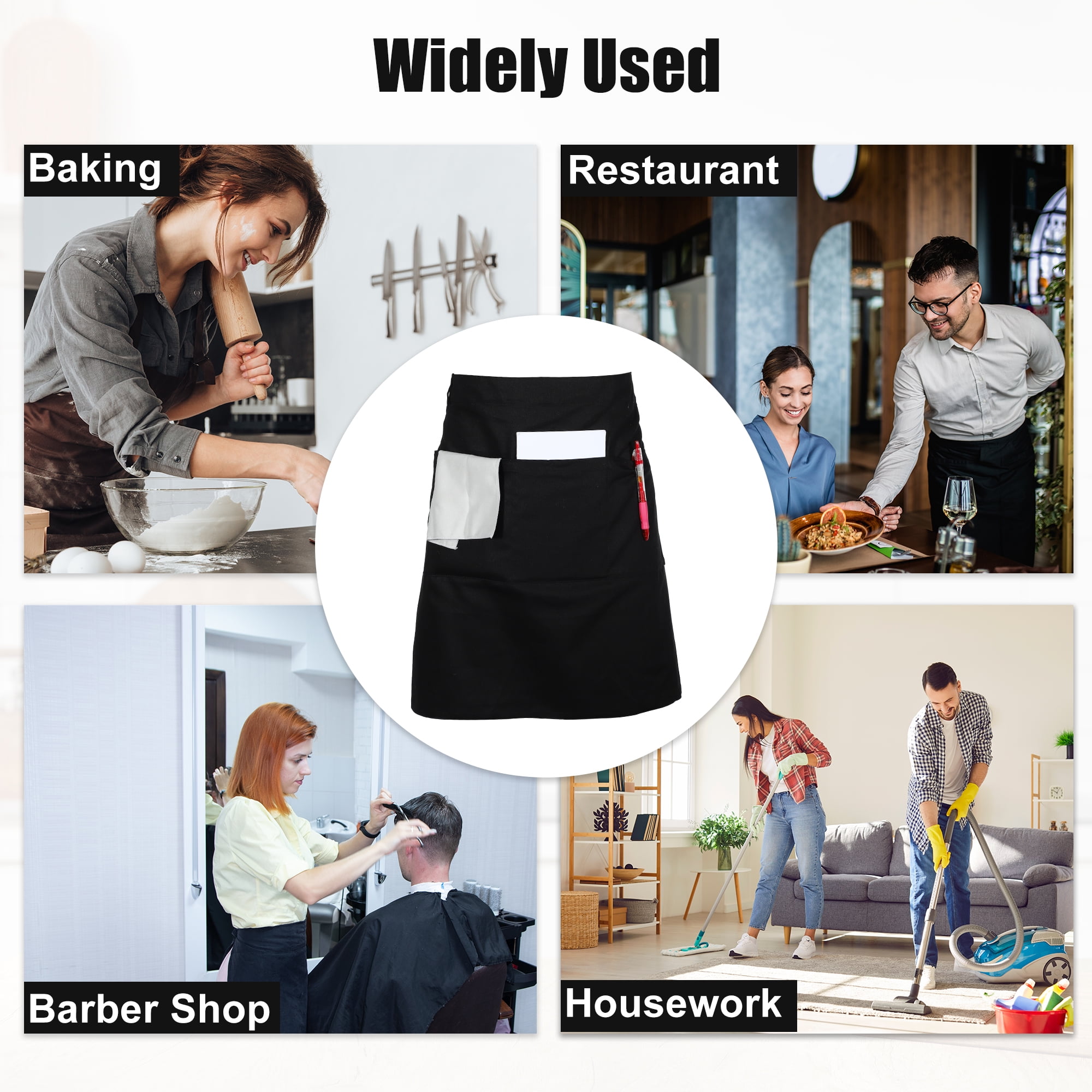 Unique Bargains Serving Cooking Versatile Waist Apron with Pockets Black