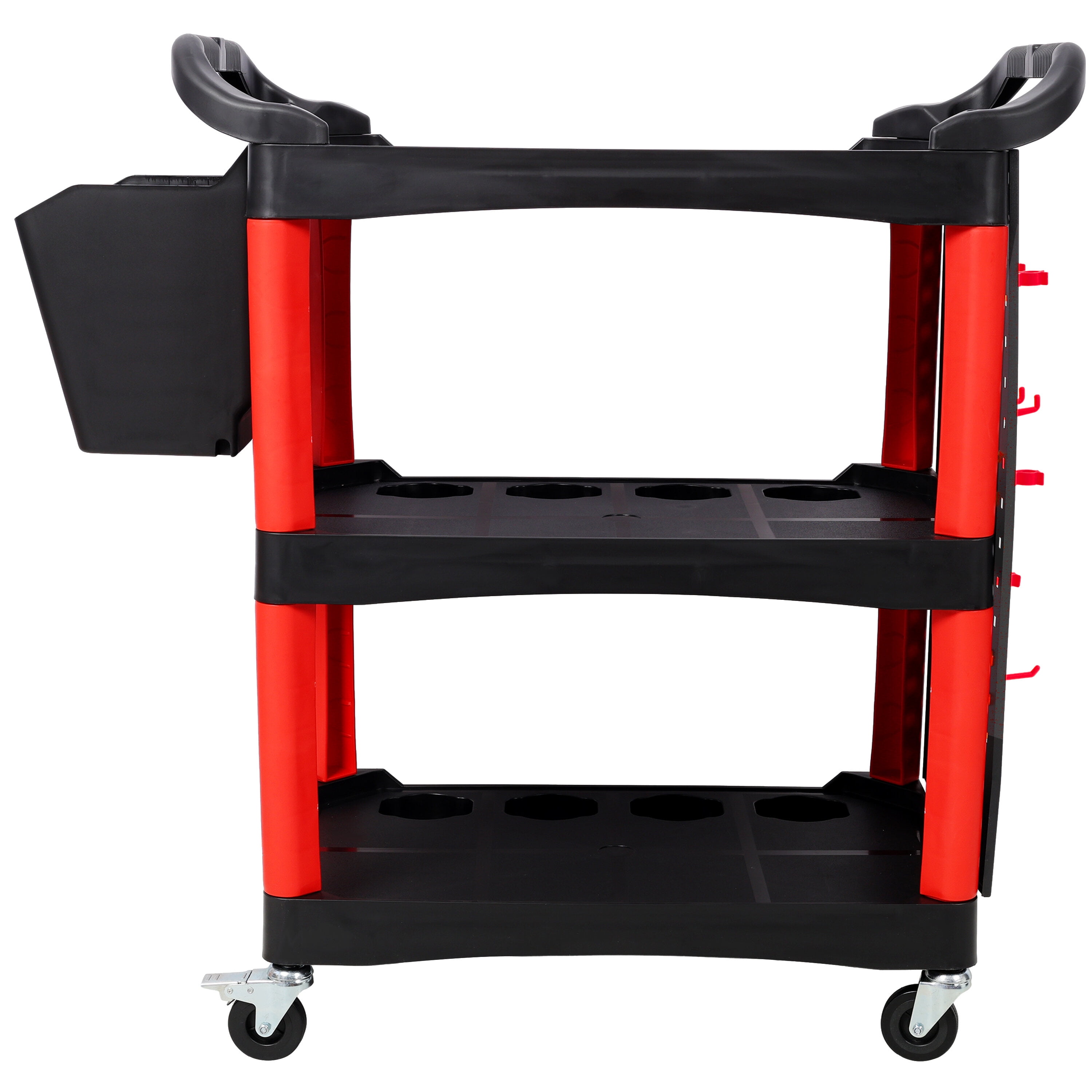 Tool Cart, 3 Tier Rolling Auto Detail Cart With Wheels,With Bucket & Panel & Hook,for Detailers Garage, Workshop, Repair Shop, Storage Tool,Red&Black, Black+Red Tool Storage Cart,Mechanics Tool Cart