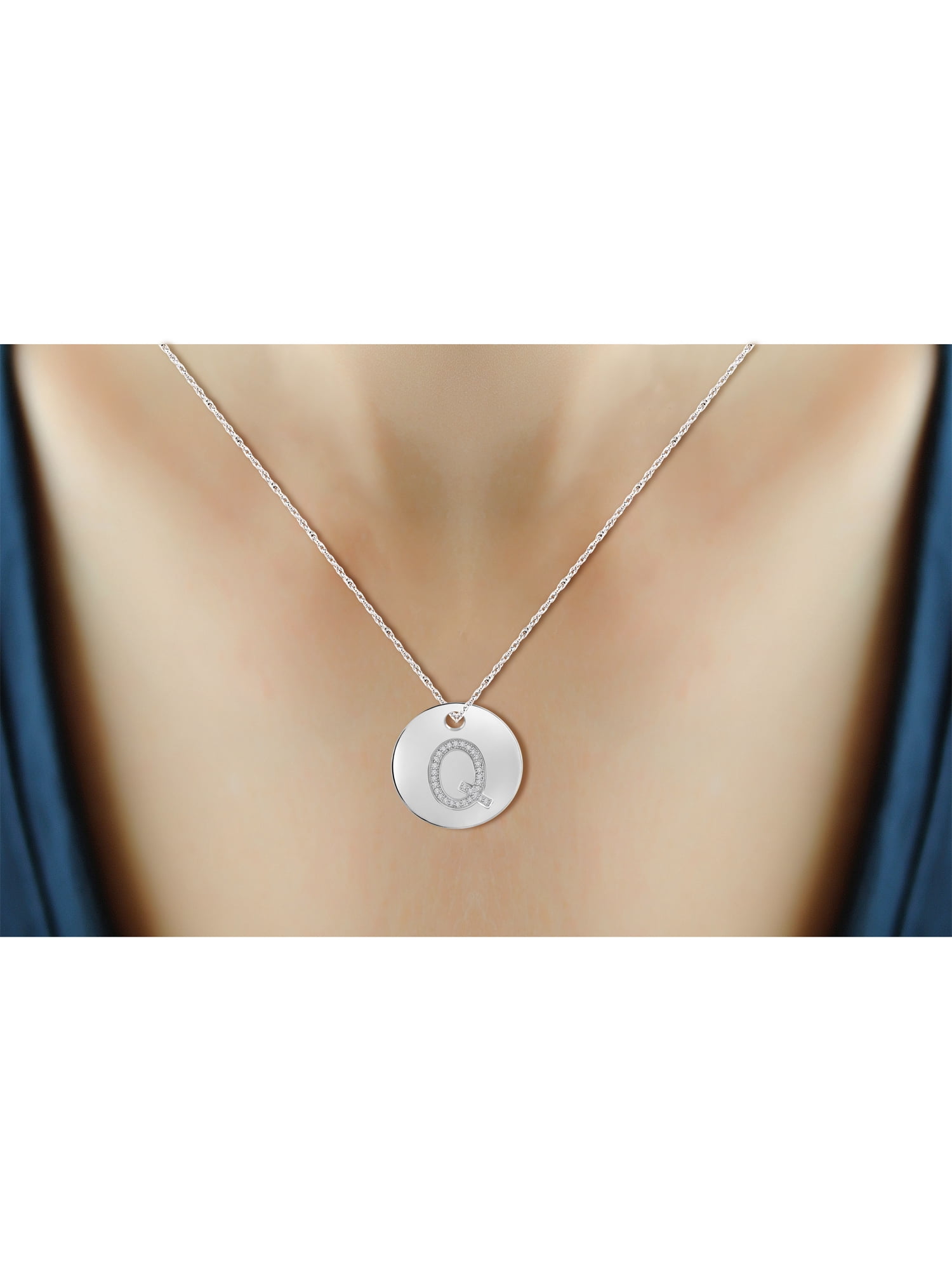 JewelersClub Accent White Diamond Initial Letter Pendant for Women | Customizable .925 Sterling Silver Q Alphabet Monogram Necklaces for Girls |Capital Letters | Personalized Jewelry Gift for Her