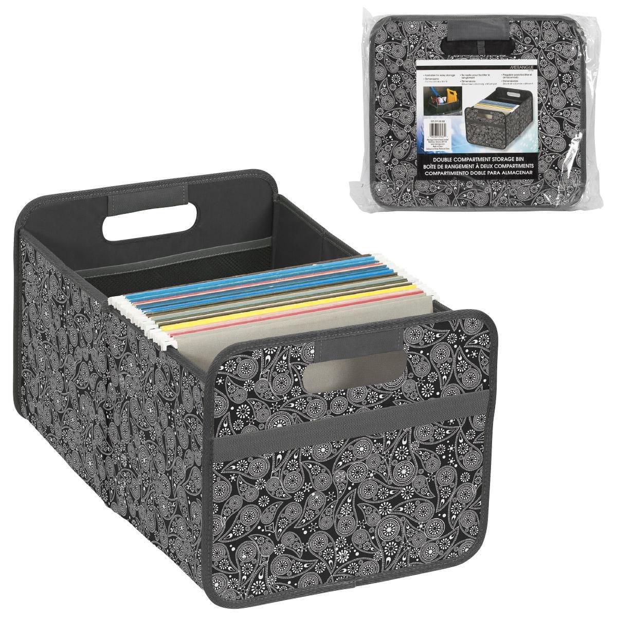 Collapsible 2 Compartment Storage Bin, B/W Paisley