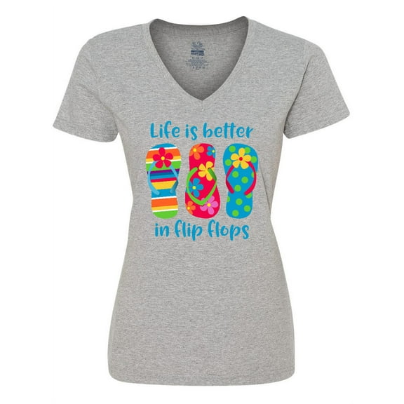 Inktastic Life is Better Flip Flops Women's V-Neck T-Shirt