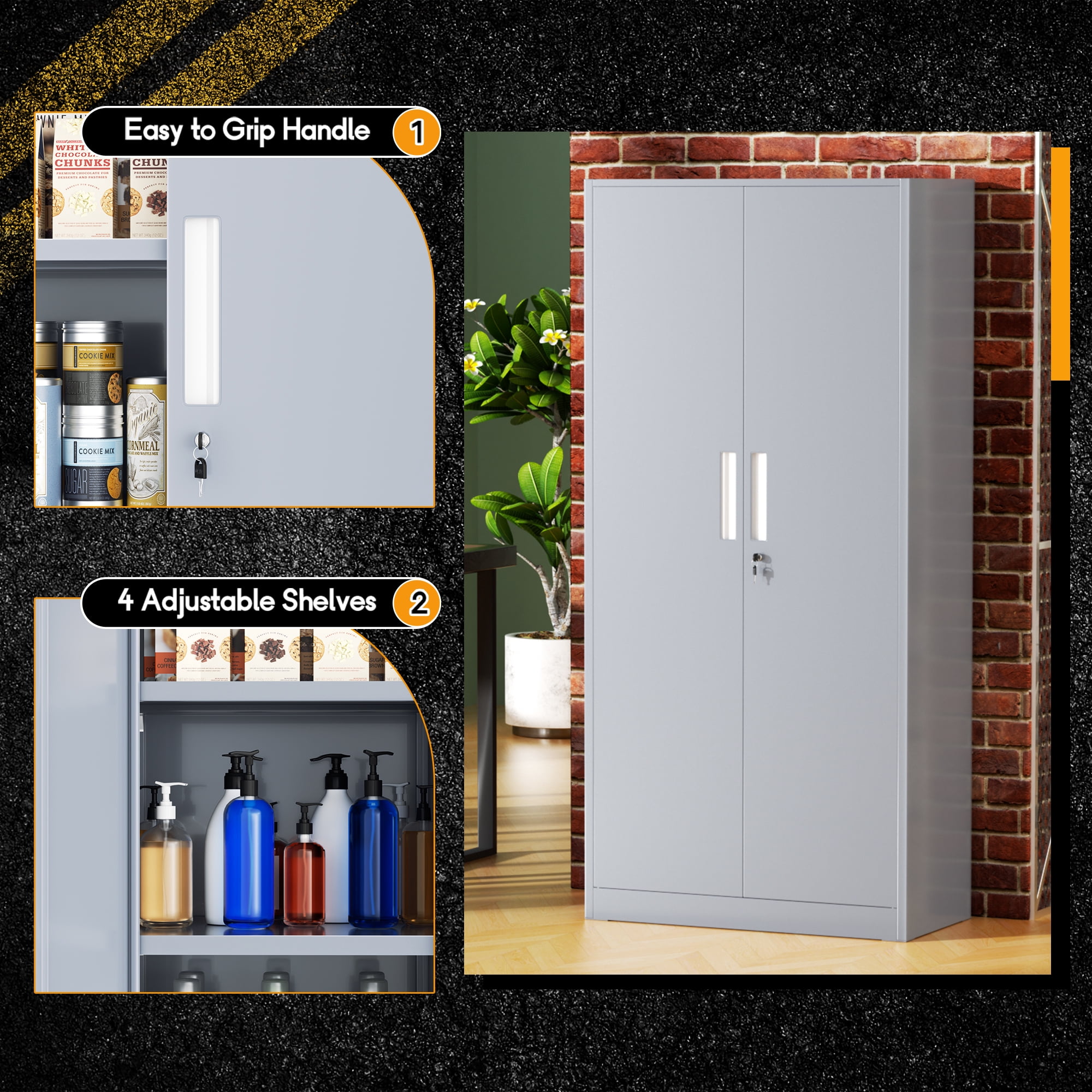 SOLAURA 71 in Tall Metal Garage Storage Cabinet with Locking Doors and Adjustable Shelves for Home, Office, Classroom(Dark Gray)