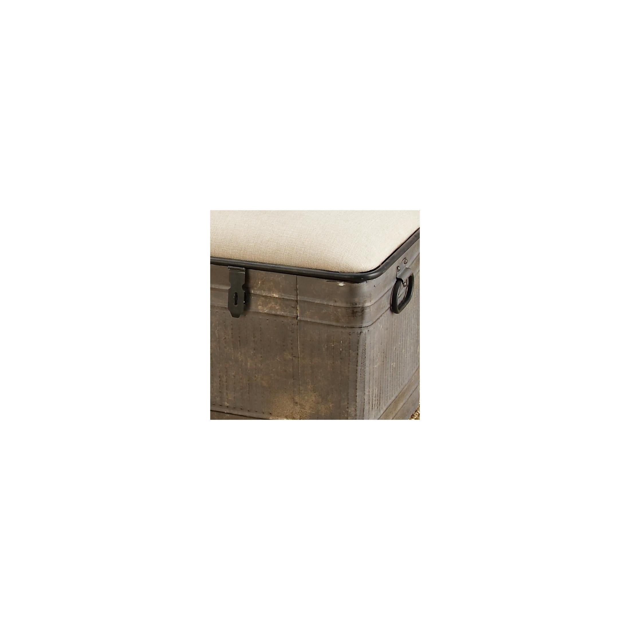 DecMode Metal Galvanized Storage Bench with Cream Burlap Top and Black Latches, Gray