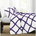 thumbnail image 2 of D.N.G. BEDDINGS 3 Piece Luxury Two Tone Diamond Ruffle Pattern Comforter Set Premium Super Soft, All Season 800 Thread Count 100% Egyptian Cotton Twin/Twin XL Size Purple/White Solid Color, 2 of 4