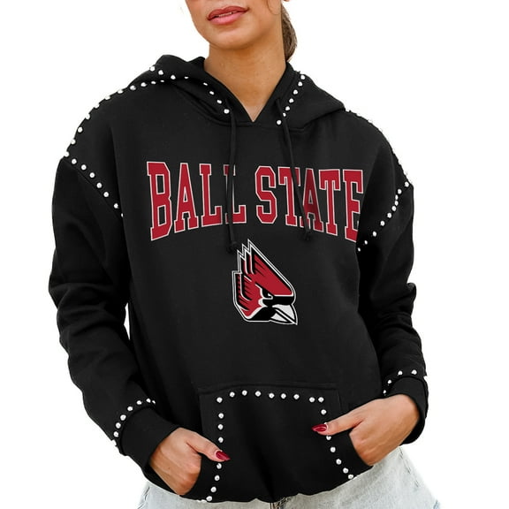 Women's Gameday Couture  Black Ball State Cardinals Studded Pullover Hoodie