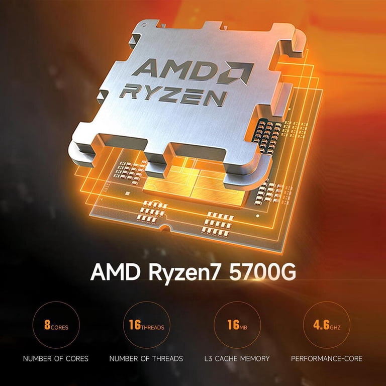 ICEWOLF Gaming PC, AMD Ryzen 7 5700G, 16GB RAM, 1TB SSD, Radeon