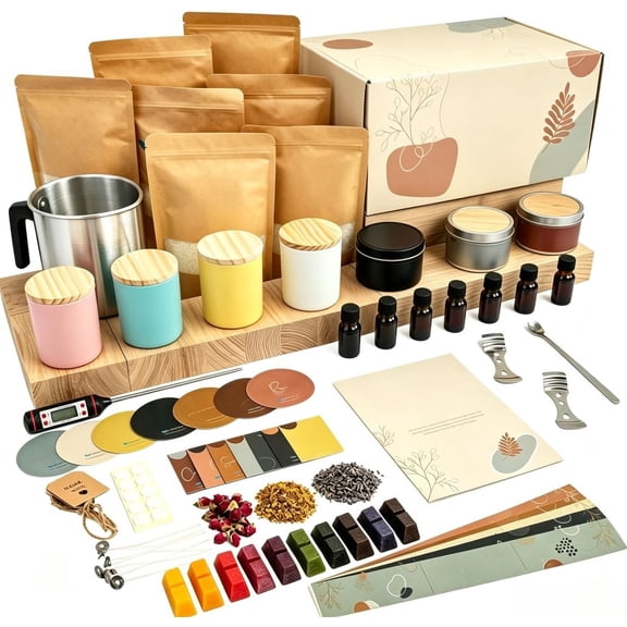 Premium Soy Candle Making Full Kit, Includes Soy Wax, Candle Containers, Fragrances and Color Dyes, Ideal for Home Decor Craft Projects
