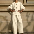thumbnail image 5 of UDAUDU 2 Piece Outfit for Womens Linen Casual Collar Blouse And Wide Leg Pants Daily Wear for Women Beige XL, 5 of 6