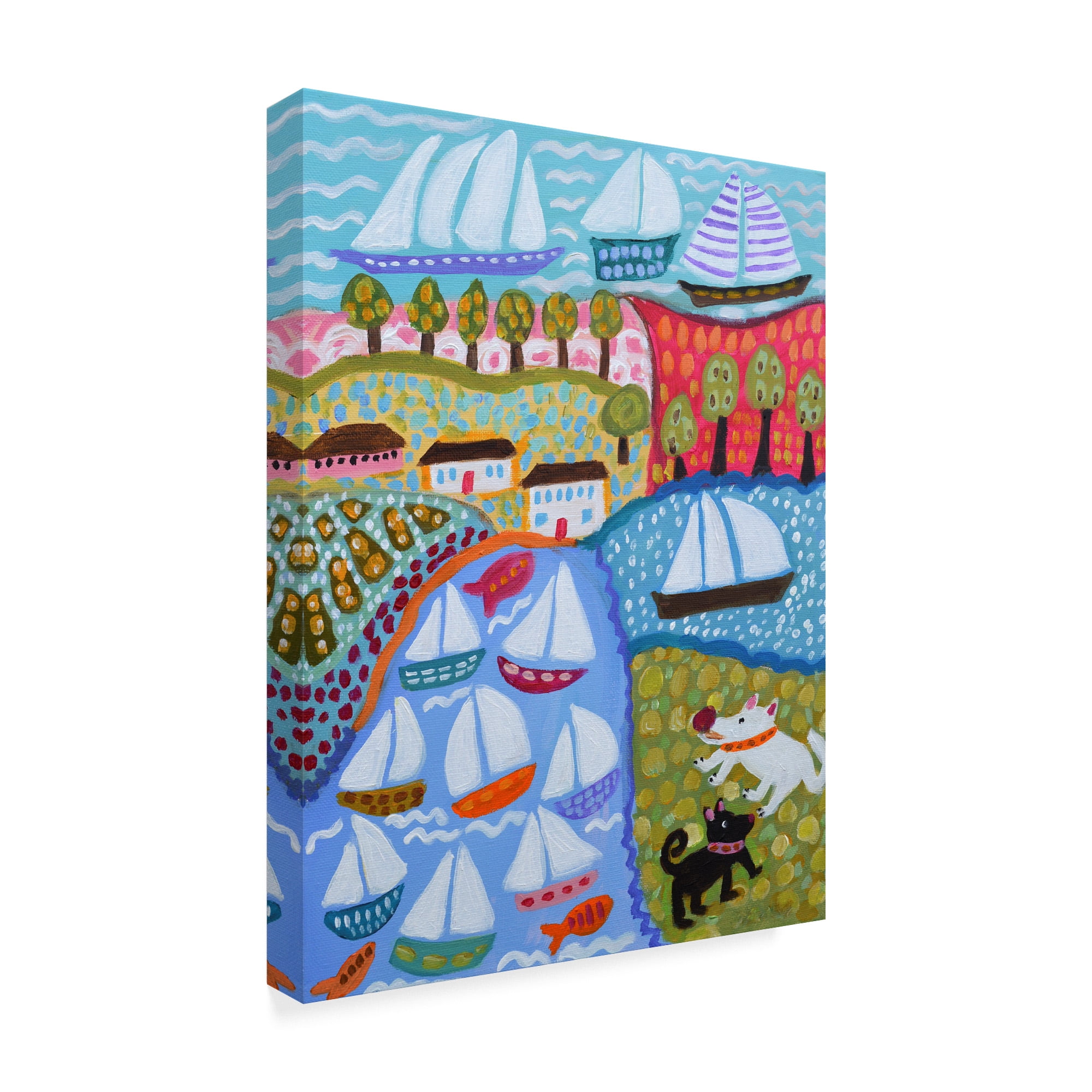 Trademark Fine Art 'Dogs And Sailboats' Canvas Art by Karen Fields