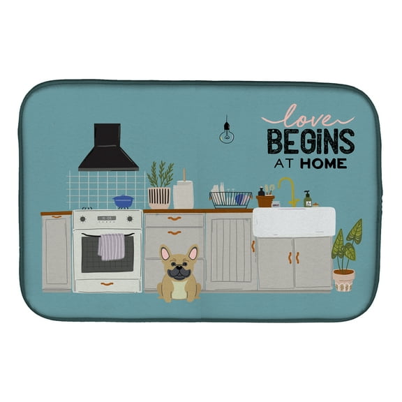 Cream French Bulldog Kitchen Scene Dish Drying Mat