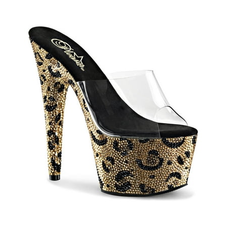 Pleaser - Womens Leopard Print Shoes Platform Slides Rhinestone Clear ...
