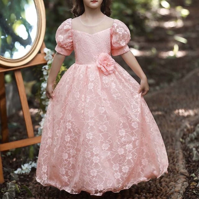 EGNMCR Robe Sans Manches à Col Rond Robe pour Enfants Robe Fille à Manches Courtes Robe de Princesse Robe à Queue Fleurie Robe Jupe Robe Fille Robe