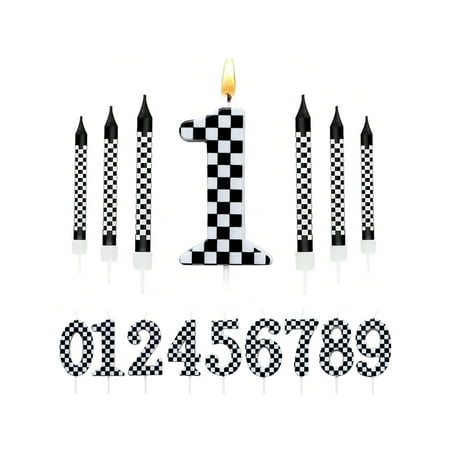 wuyuhangppo 7Pcs Birthday Candles Set,Cake Numeral Candles,Racing Cars Themed Birthday Candles for Cake Candle Checkered Decoration