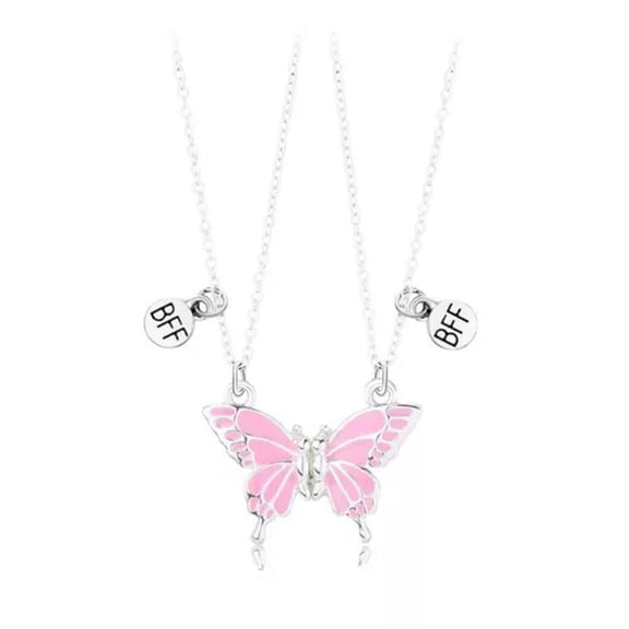 HOOUN 2 Pcs Magnet Broken Heart Best Friend Butterfly Couple Friendship Necklace Gift-Pink
