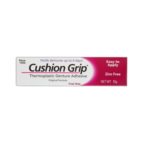 Adhesivo para dentaduras Cushion Grip termoplástico 10 g, tamaño de viaje
